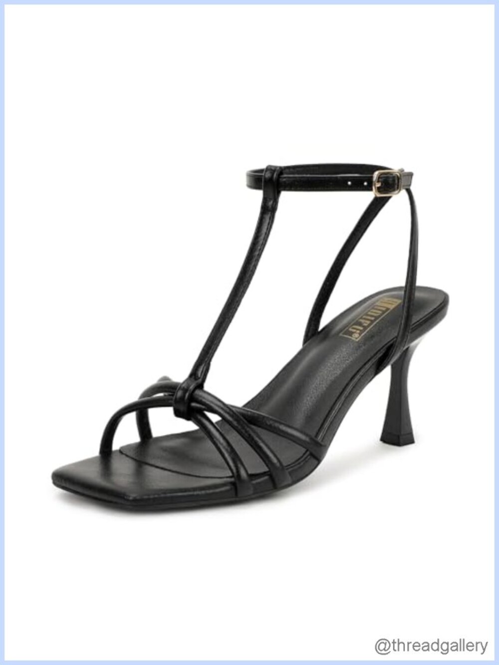 IDIFU Strappy Heels 3-Inch Kitten Heel T-Strap Slingback Square Toe